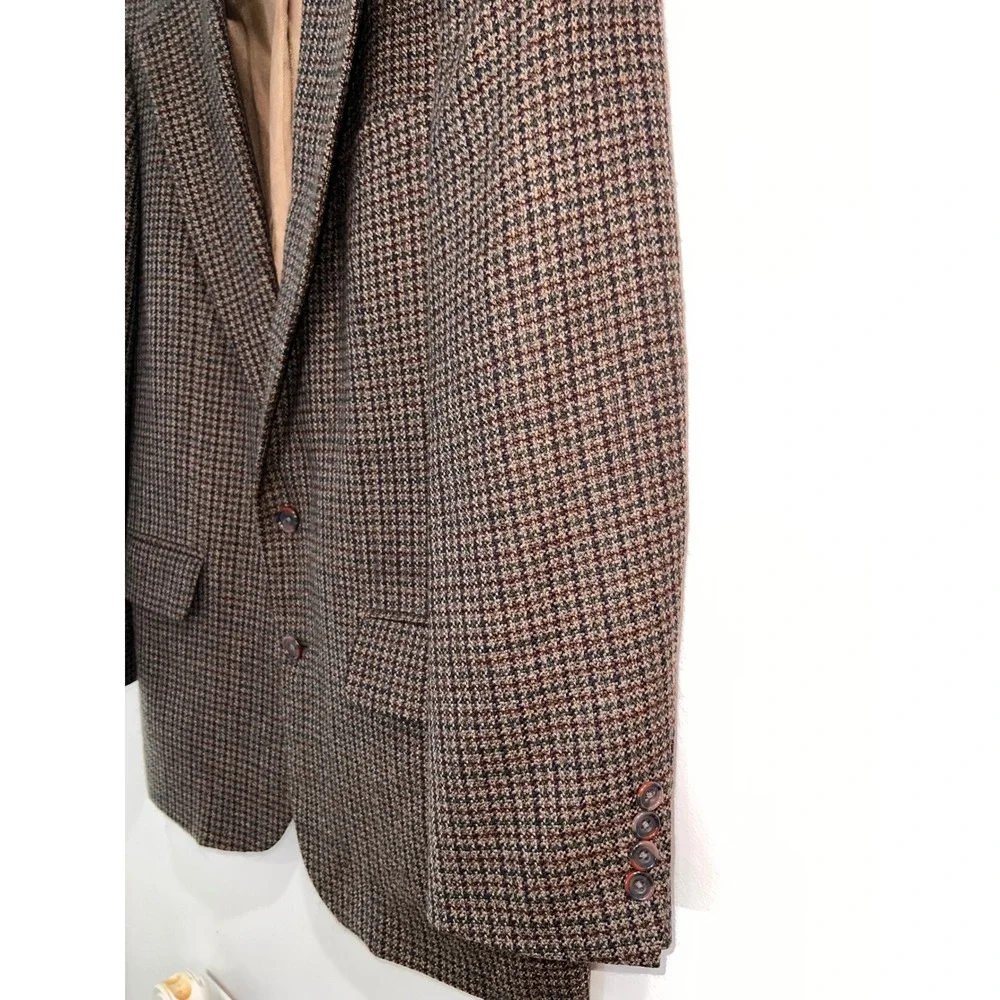 Oscar de la Renta Blazer 100% Wool Academia Houndstooth Sport Coat Brown Tan 41R